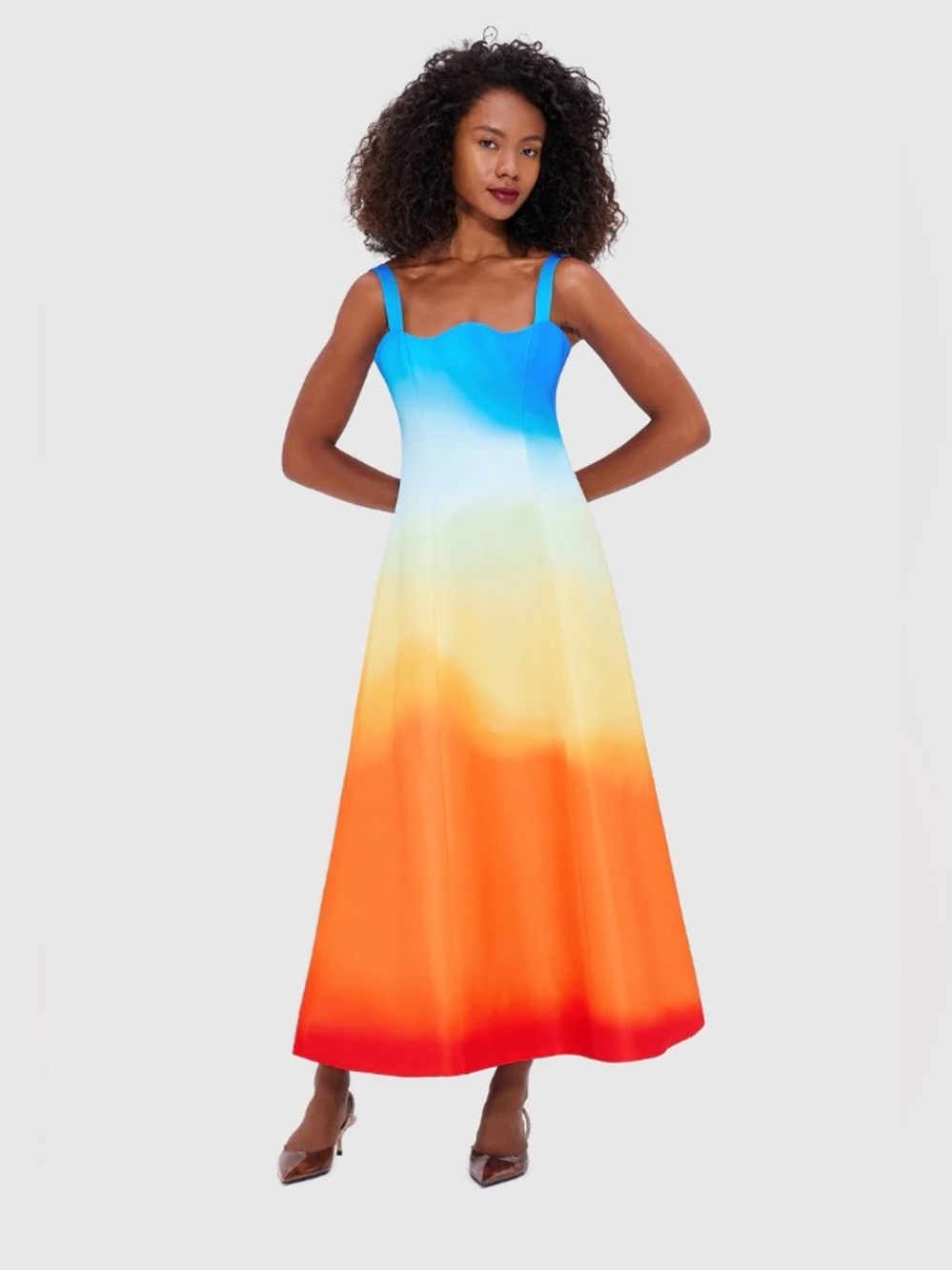 LEO LIN Odette Sunset Ombré Reverse Sweetheart Neckline Midi Dress AU6/US2 NWOT